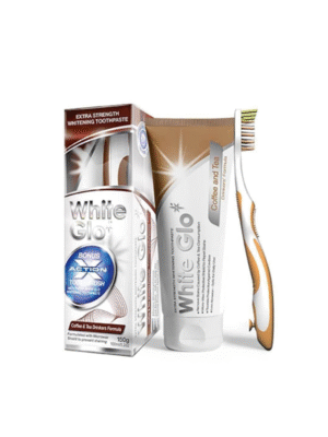 معجون أسنان وايت جلو الفاخر لمشروبات القهوة والشاي – تبييض فائق + فرشاة مجانية (150 مل)